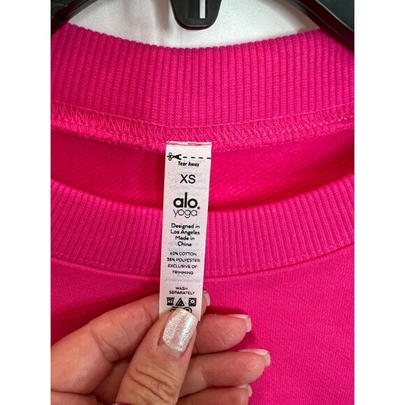 Alo Devotion Crew Neck Pullover NEW Cropped Sweatshirt Fuschia Pink - XS - Picture 5 of 5